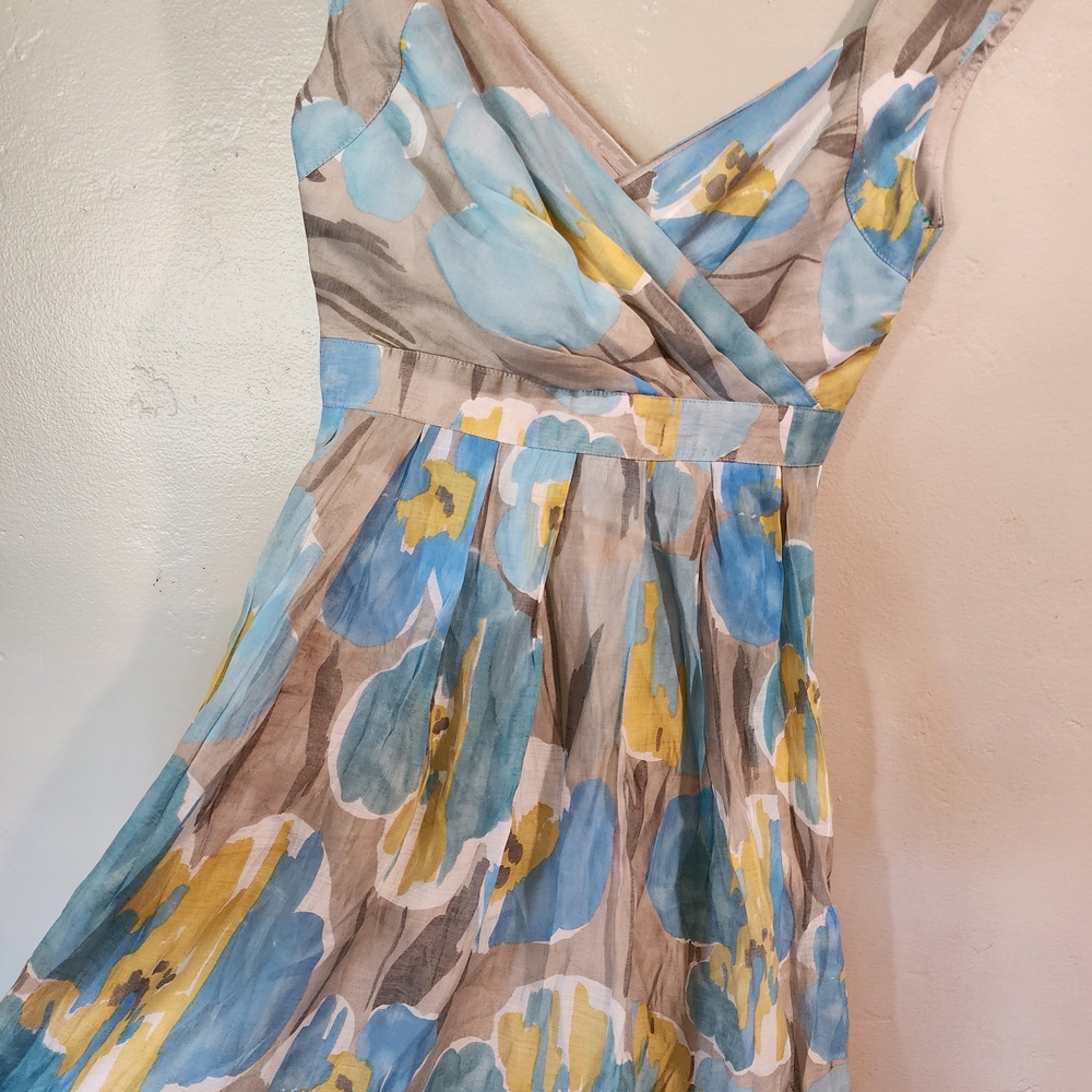Adrianna Papell One Shoulder Dress in Blue and Yellow Floral